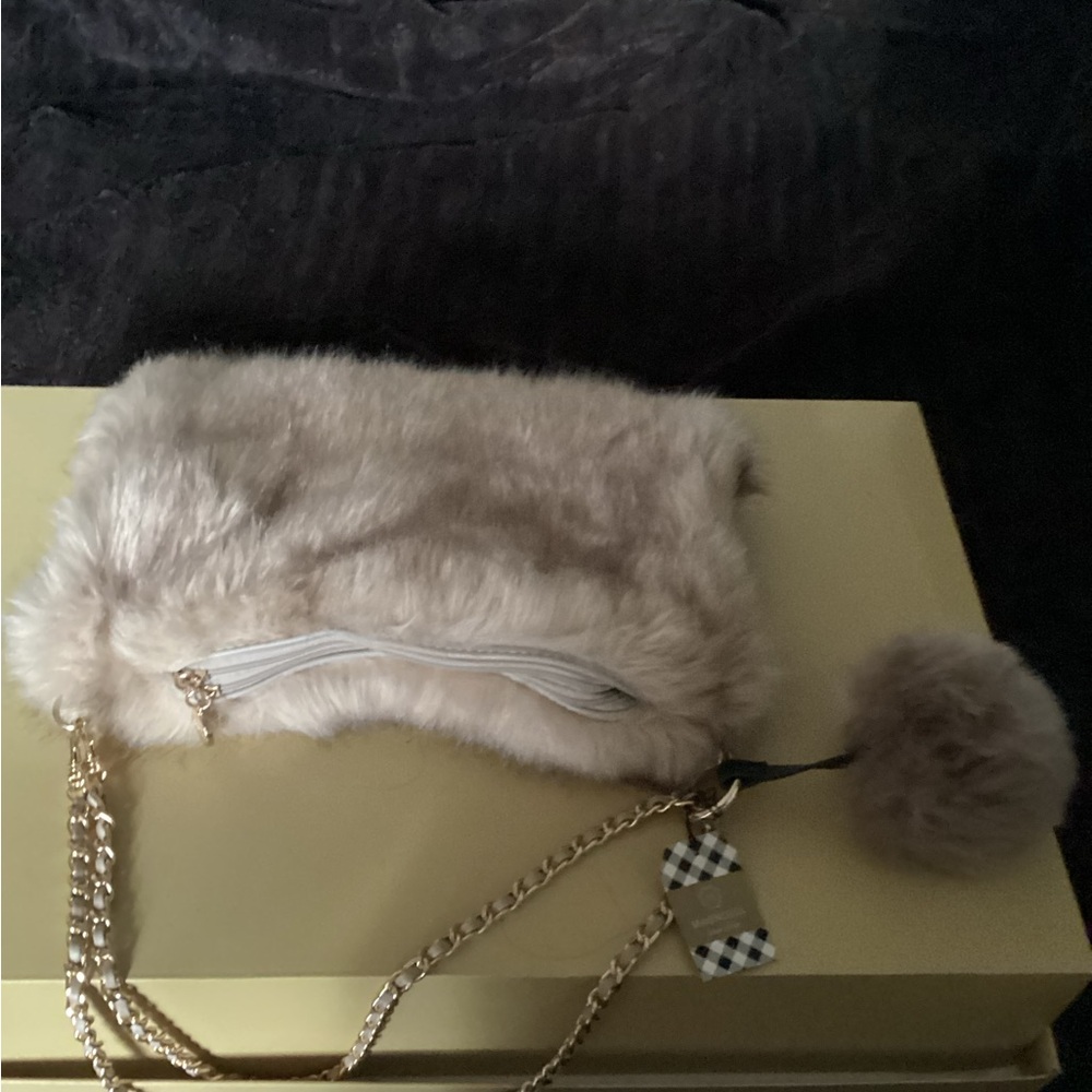 Elegant Faux Fur Clutch with Gold Chain
